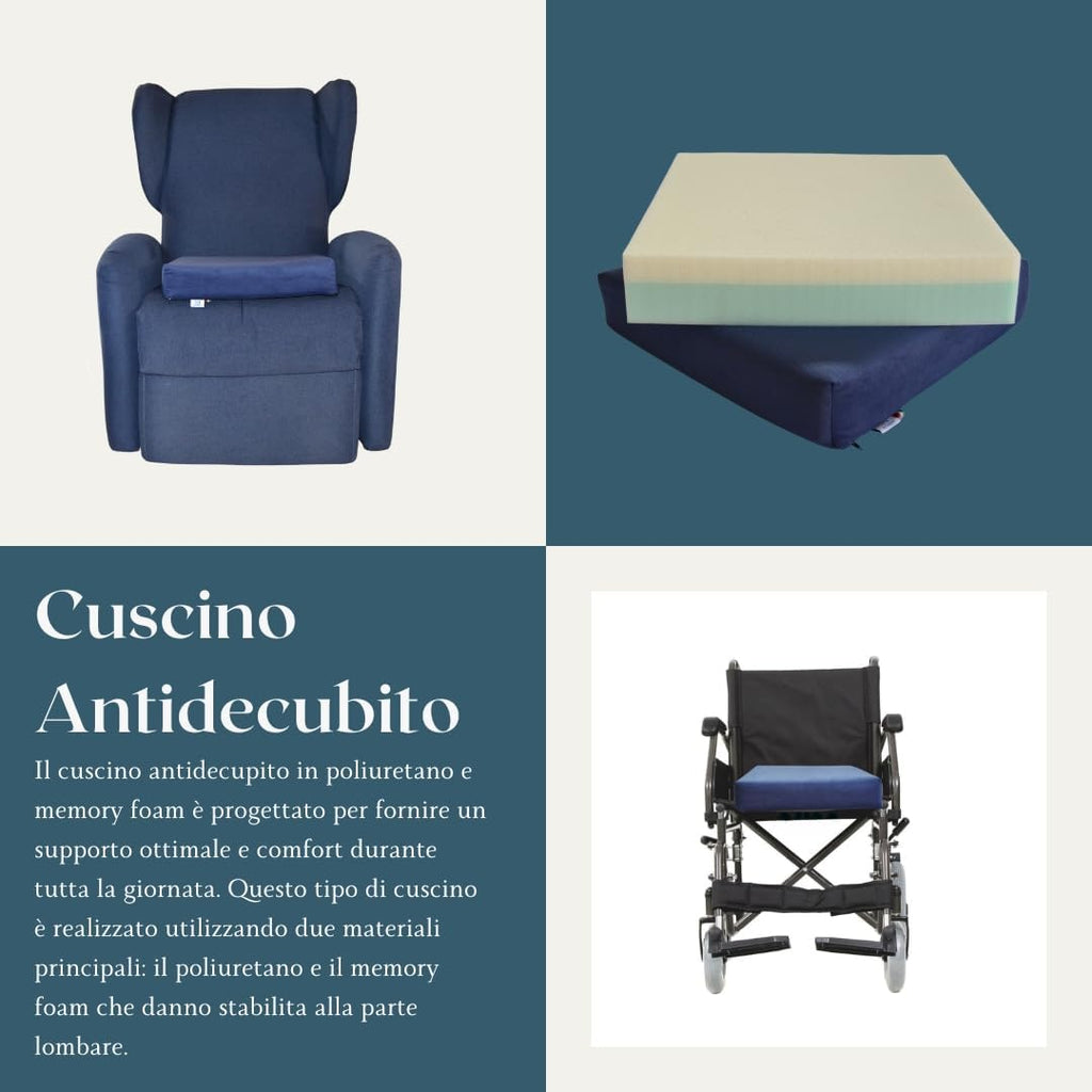 CUSCINO ANTIDECUBITO PER SEDIA A ROTELLE 42x42x8 CM