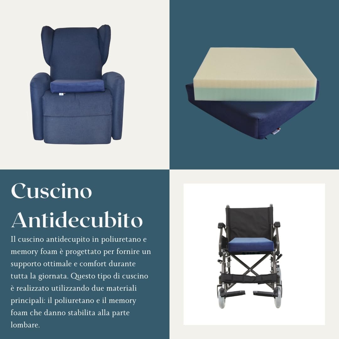 CUSCINO ANTIDECUBITO PER SEDIA A ROTELLE 42x42x8 CM