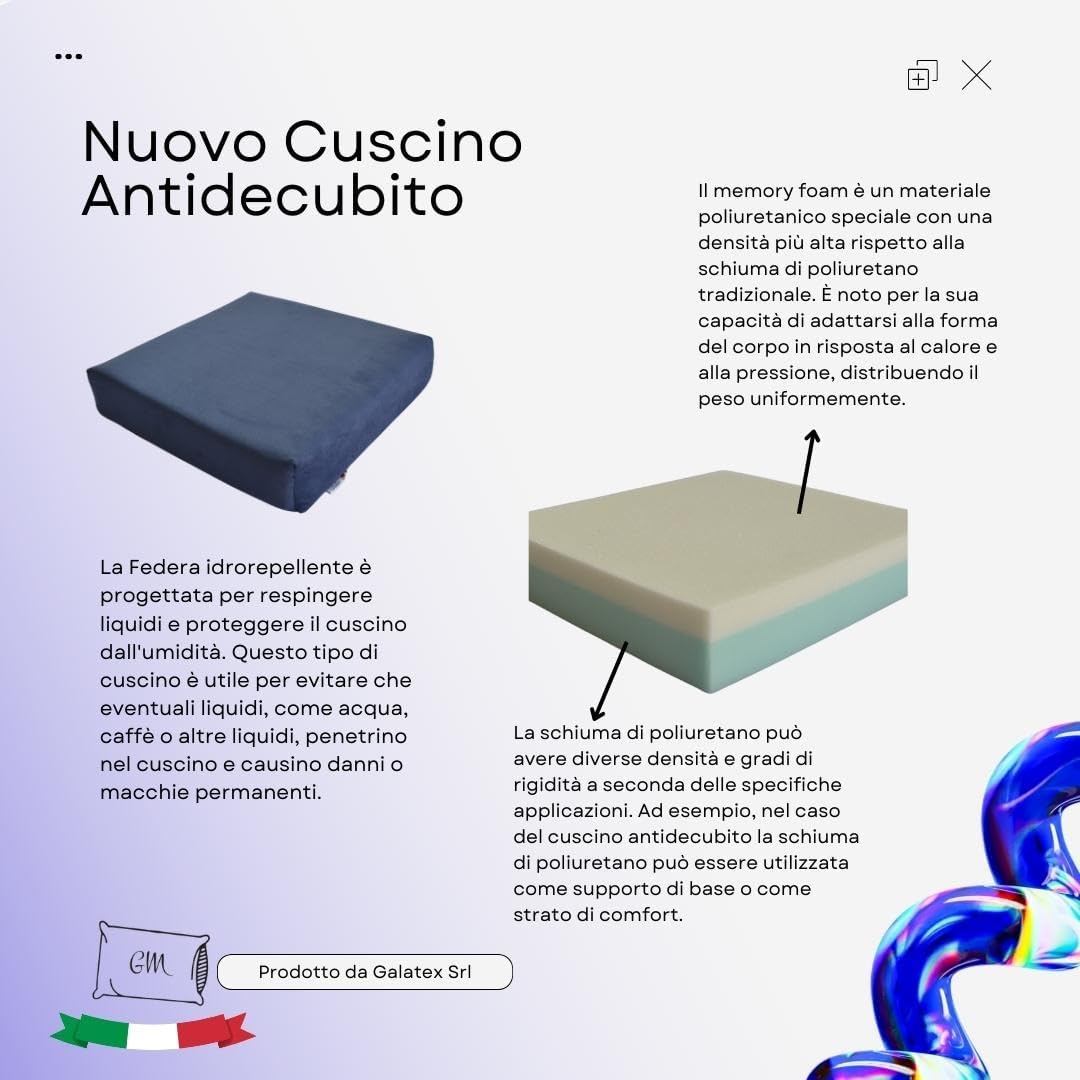 CUSCINO ANTIDECUBITO PER SEDIA A ROTELLE 42x42x8 CM